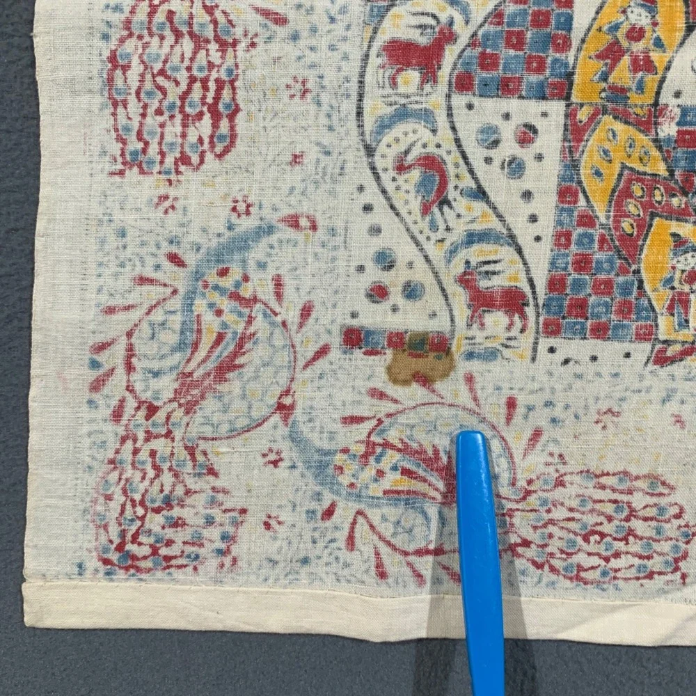 Unbranded Kalamkari Block Print Scarf Unisex OS Peacocks Folk Art Boho Cream Red